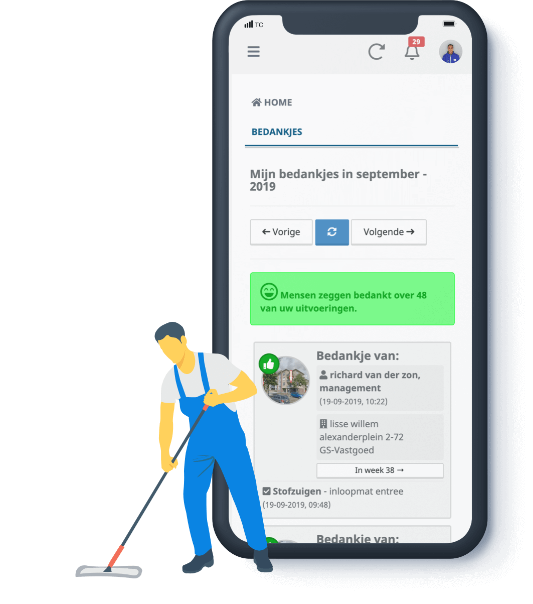 Schoonmaker met duimpje